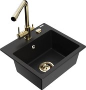 Mexen Milo zlewozmywak granitowy 1-komorowy z baterią kuchenną Duero, czarny - 6505-77-671600-50