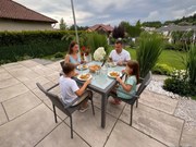 Zestaw obiadowy z technorattanu (stół 100x100 + 4 krzesła) AVVICENTE szary