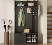 Nowoczesna szafa na przedpokoju 100x40x185.4cm - z 6 hakami i 1 drzwiami - z 4 otwartymi półkami - Czarny