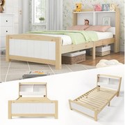 Łóżko dziecięce 90 x 200 cm z zagłówkiem i schowkiem - lite drewno - naturalny + biały