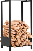 Outsunny Regał na drewno opałowe, do 50 kg, malowane proszkowo, do użytku wewnętrznego i zewnętrznego, czarny, 39 x 35 x 76 cm