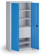 Szafa warsztatowa na narzędzia KOVOS, 4 półki, 4 szuflady, perforowana, 950 x 600 x 1950 mm, niebieski