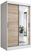 Przesuwna szafa z lustrem biel + dąb sonoma N0-F51