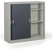 Metalowa szafa z przesuwnymi drzwiami, demontowana, 2 półki, 1200 x 1200 x 450 mm, ciemnoszary