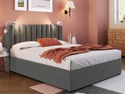 Łóżko tapicerowane z LED i portami USB - 140x200cm - tkanina welurowa - z stelażem na listwach - Szary