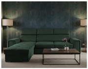 Uniwersalna narożna rozkładana sofa w kształcie L z pojemnikiem SALVADA zielona