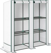 Outsunny Mini szklarnia z 3-poziomową półką, osłona z plastiku, odporna na UV, przenośna, drzwi rolowane, 144 x 48 x 152 cm, Biała