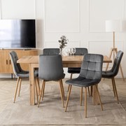 Zestaw Stół Prostokątny Rozkładany SKUBI 120-160 cm Dąb Artisan i 6 Krzeseł Tapicerowanych do Jadalni FREDY Szarych Welurowych