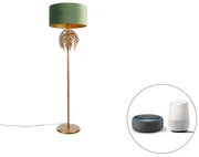 Inteligentna lampa podłogowa złota z zielonym kloszem z Wifi A60 - Botanica Rustykalny / Vintage Oswietlenie wewnetrzne