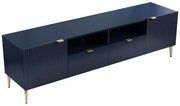 Szafka RTV z 2 drzwiczkami, 2 szufladami i 2 półkami z MDF i stali - Niebieski i złoty - YESINIA