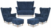 Zestaw wypoczynkowy uszak Bonito sofa fotele pufy Family Meble granatowy