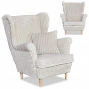 Fotel uszak Rene skandynawski Family Meble beżowy sztruks paski modny