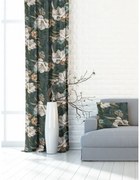 Zasłona dekoracyjna w kwiaty wzór magnolia zielona - szer. 150 cm