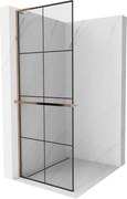 Mexen Kioto+ L ścianka prysznicowa z półką Walk-in 80 x 200 cm, czarna kratka, różowe złoto - 800-080-123-60-77