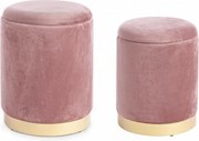 Zestaw 2 różowych puf do przechowywania z efektem aksamitu - POLINA