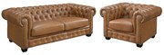 Komplet wypoczynkowy typu chesterfield 3+1BRENTON 100% skóry bawolej - Kolor: karmelowy vintage