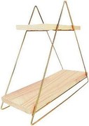 Półka ścienna z litego drewna – 38 x 16 x 42 cm – złoto i brąz