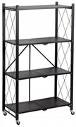 Regał Magazynowe FS004 CZARNY 4 półki, składana, na kółkach, 72 cm szer
