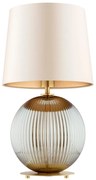 Lampa stołowa do salonu z abażurem - Hamilton – szkło ryflowane dymione, abażur beżowy środek złoty