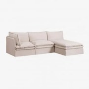 Sofa Modułowy Z Szezlongiem 3-częściowy Z Lnu I Bawełny Grace Tkaniny Beige - Sklum