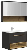 Szafka łazienkowa wisząca  w kolorze antracytowym z umywalką i lustrem - 80 cm - YANGRA