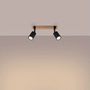 Plafony skandynawski Zynelix, stal/naturalne drewno - 2 źródło światła 3000K - L.38 x H.17.2 cm - czarny/naturalne drewno