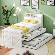 Łóżko wysuwane 90x190 cm - białe - łóżko pojedyncze z ładowarką USB - 2 szuflady - bez materaca