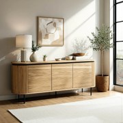 Komoda do Salonu BECK 160 cm Dąb Trzydrzwiowa Ryflowana Nowoczesna