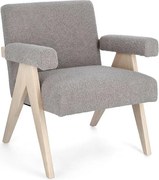 Fotel z tkaniny z efektem gołębiej szarości i nogami z drewna kauczukowego - FAIZA