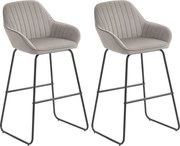 HOMCOM Zestaw 2 Barowych Stołków z Materiałowym Pokryciem i Piankowym Wypełnieniem, Krzesła Barowe z Metalowymi Nogami, Szare