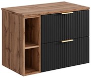 Szafka pod umywalkę wisząca ryflowana z wnękami - Czarny i naturalny jasny - szer. 80 cm - ZEVARA