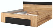Łóżko BETA 180x200 dąb muavella/czarne z szufladą HELVETIA