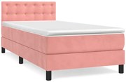 Aksamitne różowe łóżko kontynentalne z materacem 90x200 G6-R43