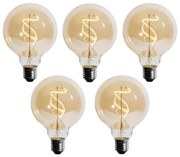 Zestaw 5 Żarówka LED E27 z przyciemnianiem, spiralny filament G95 4W 270lm 2700K