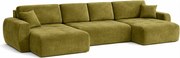 Narożnik w kształcie U z funkcją spania i pojemnikiem Ivo U, tkanina welurowa Salvador, Oliwkowy