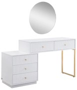 Toaletka z lustrem - 5 szuflad - Biała i złota - PEROLIA