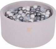 Okrągły Suchy Basen Z Piłeczkami 7cm Dla Dziecka, 90x40cm/300 Piłek, Bawełniany, Jasnoszary, Piłki: Biała Perła, Srebrne, Transparentne - Meowbaby®