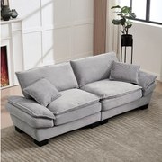 Nowoczesna i prosta sofa dwuosobowa - 224 x 81 x 81 cm - z kołdrą - welur - jasnoszara