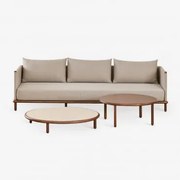 Zestaw Do Salonu Z 3-osobową Sofą I 2 Okrągłymi Stolikami Kawowymi Z Drewna Akacjowego Olivia Semoline Beige - - Sklum