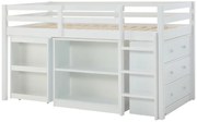 Łóżko piętrowe 90 x 190 cm ze schowkami i rozsuwanym biurkiem - Drewno sosnowe i MDF - Biały - ABRENO