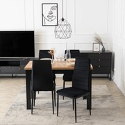 Zestaw Stół Rozkładany SKUBI 120-160 cm Dąb Craft/Czarny i 4 Krzesła NARIS Czarne Welurowe