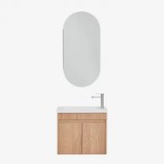 Zestaw Wiszących Mebli Łazienkowych Zintegrowany Z Umywalką Narek Popielaty Brąz & Owalny Ze Schowkiem 45x90 - Sklum