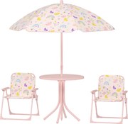 AIYAPLAY Zestaw Siedzisk dla Dzieci, Składane Krzesła z Parasolem, Wzór Tęczowy, Różowy