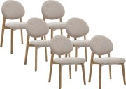 Zestaw 6 krzeseł z tkaniny teksturowanej i jasnego naturalnego drewna kauczukowca  - Beżowy - MARLENI