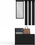 Garderoba Vera | Czarna |  85x24x180 cm| Wieszak, Lustro, Szafka na Obuwie