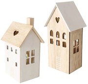 Drewniana dekoracja z oświetleniem, 2 domy, ALDEA