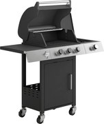Outsunny Grill gazowy 10,5 kW 3+1 palniki BBQ wózek stal nierdzewna z bocznym palnikiem, otwieraczem do butelek i termometrem | Aosom PL