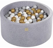 Okrągły Suchy Basen Z Piłeczkami 7cm Dla Dziecka, 90x40cm/300 Piłek, Welurowy, Jasnoszary, Piłki: Złote, Szare, Białe - Meowbaby®