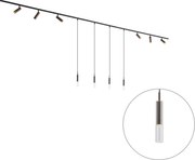 Nowoczesny system szynowy czarny z 6 reflektorami i 4 lampami wiszącymi ciemny brąz 1-fazowy - Slimline Uzzy Loyce