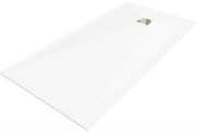 Mexen Stone+ brodzik kompozytowy prostokątny 180 x 70 cm, biały, maskownica złota - 44107018-G
